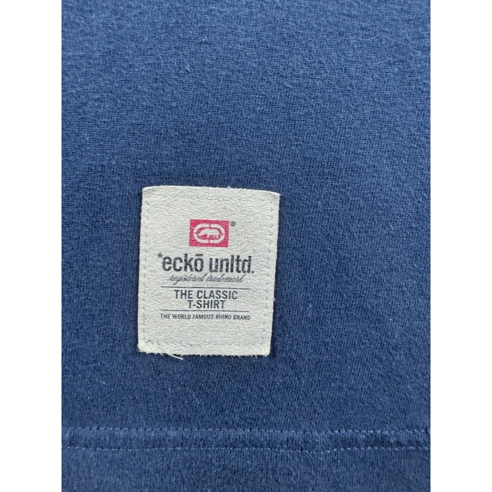 Ecko Unltd Gothic Logo T-Shirt Navy Blue Gold Vintage 2000s Y2K Mens 2XL - Picture 6 of 13